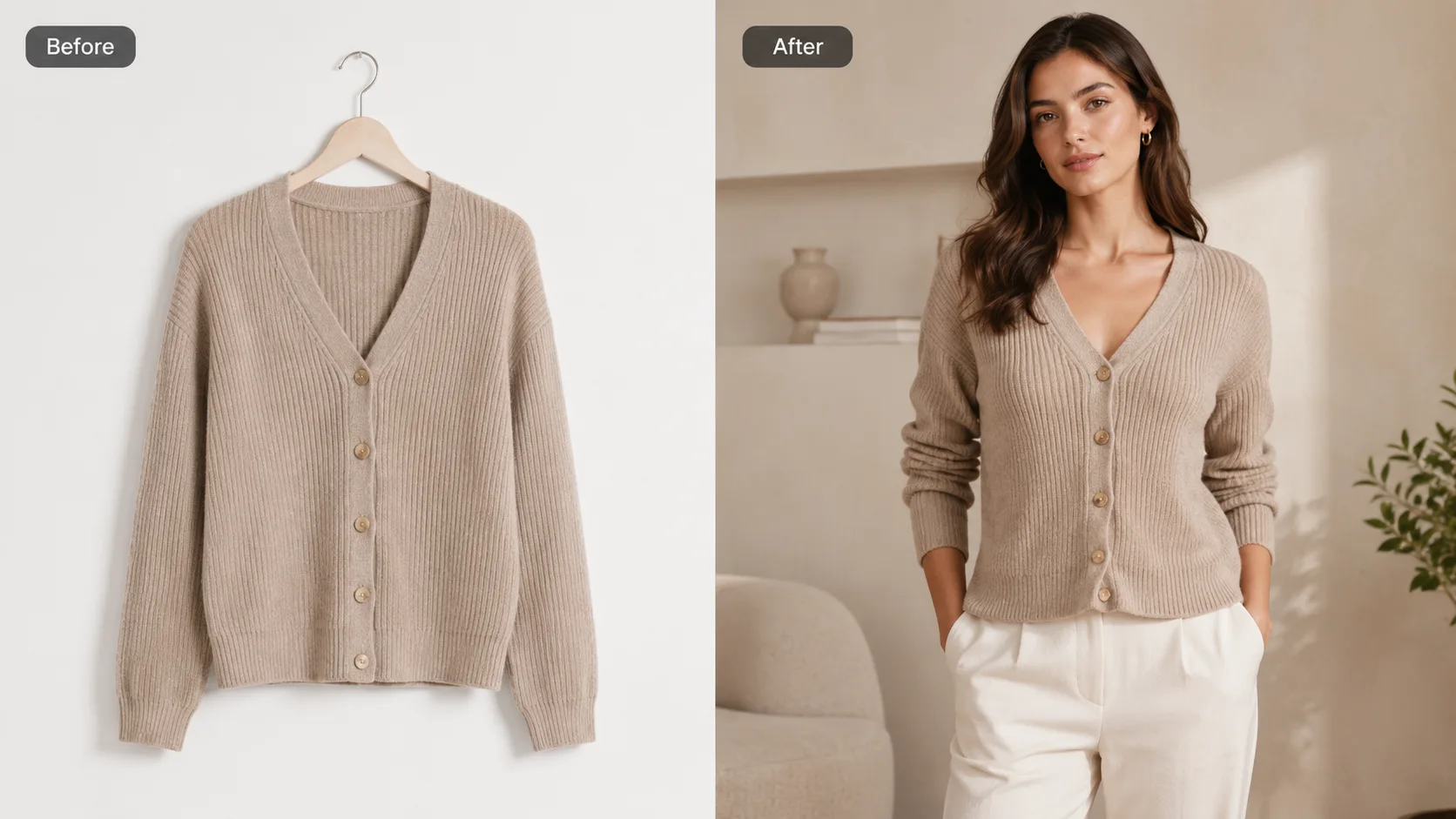 Before / After illustration for How to Create AI Virtual Try-On Images for Ecommerce That Look Commercially Real