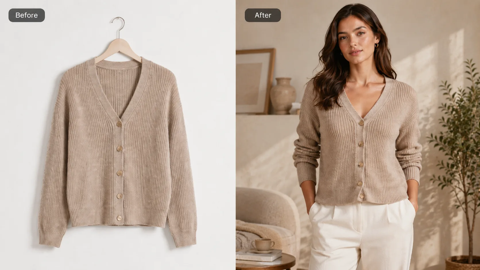 Before / After illustration for How to Create Lifestyle Product Scenes with AI for Ecommerce Performance