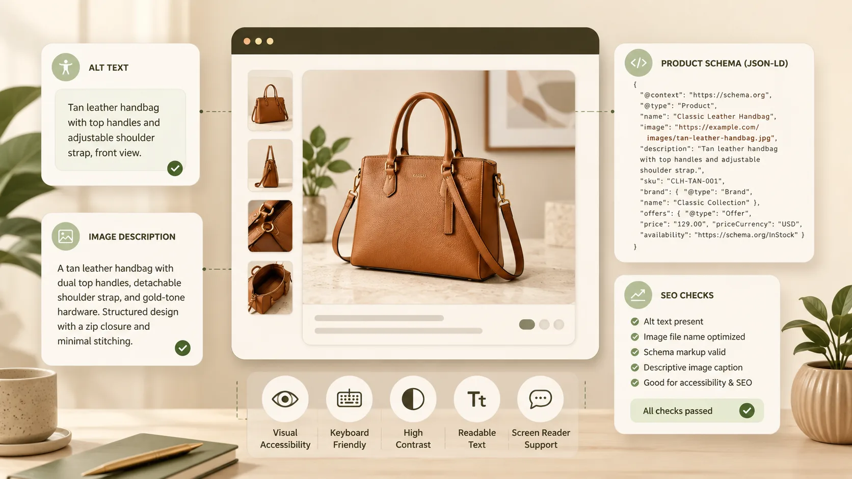 Before / After illustration for How to Write Alt Text and Schema for Product Images