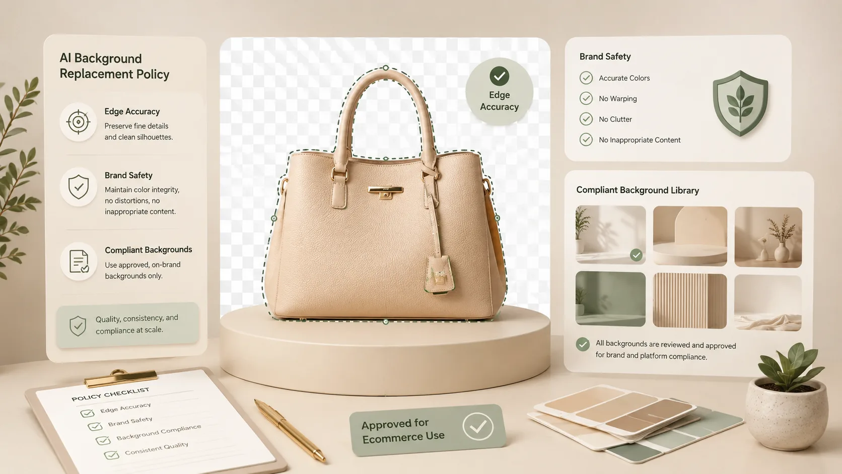 Before / After illustration for AI Background Replacement Policy for Ecommerce Teams