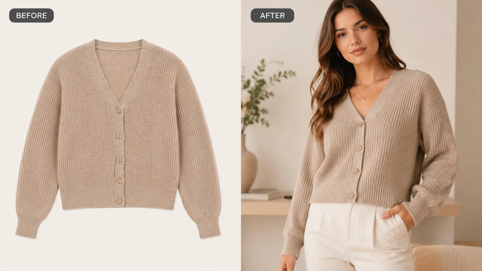 Before / After illustration for Ghost Mannequin vs AI Model Images for Ecommerce: Which Converts Better?