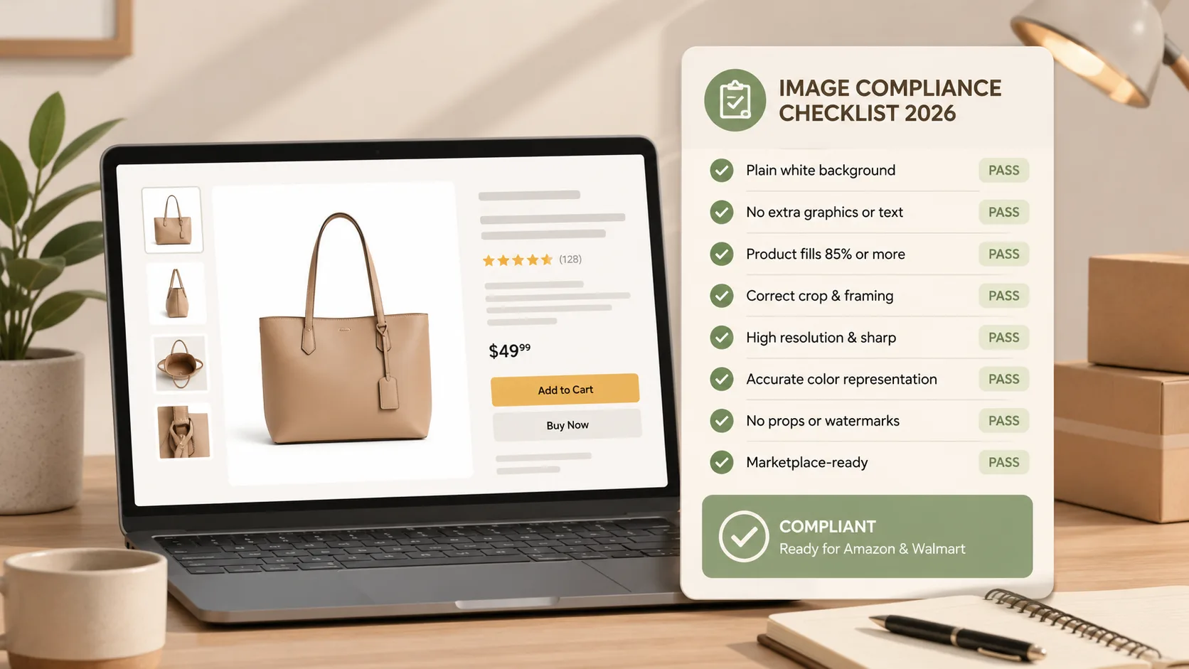 Before / After illustration for Amazon and Walmart Image Compliance Checklist 2026