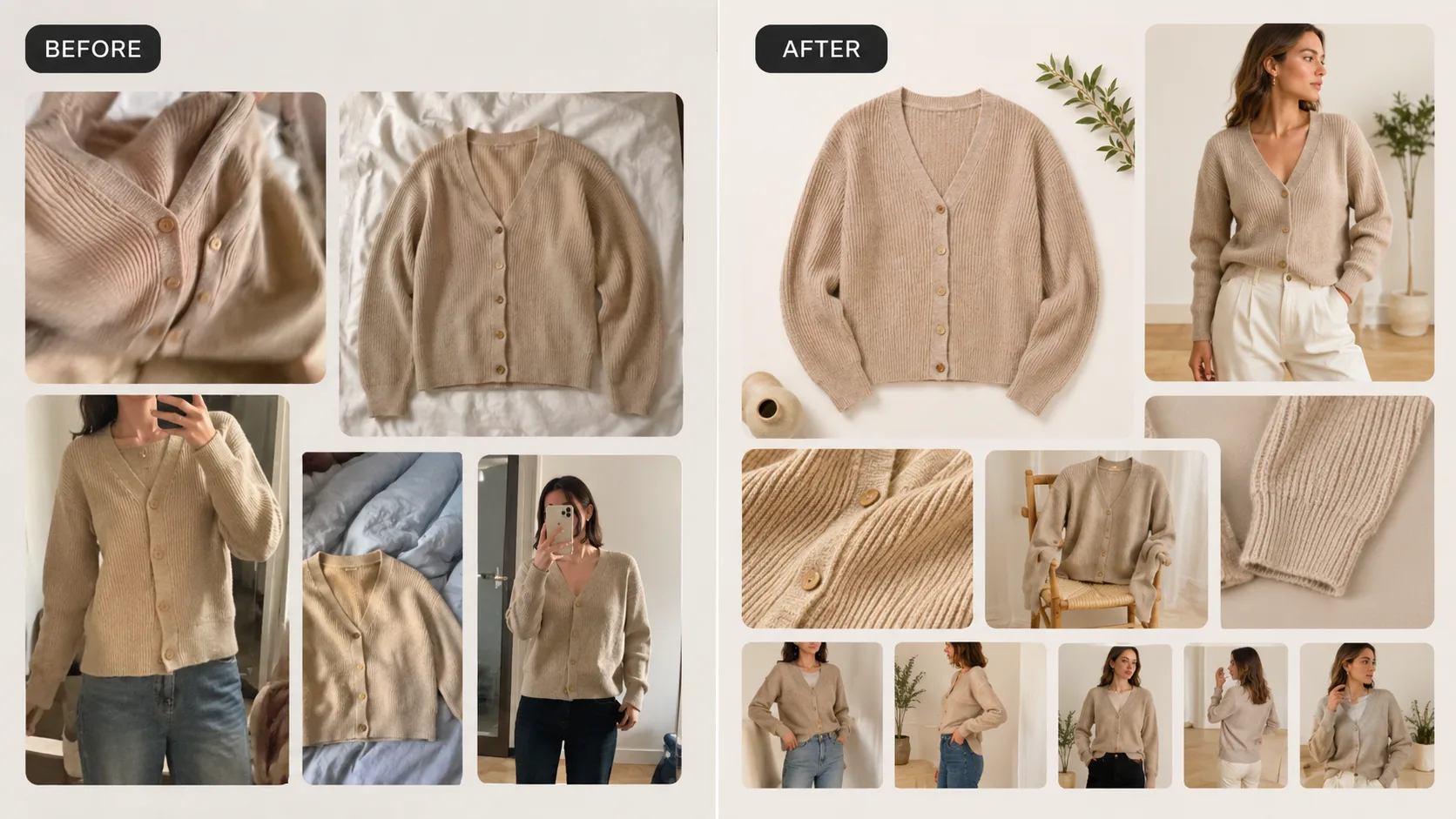 Before / After illustration for UGC vs AI Product Images: A Hybrid Strategy for Trust and Scale