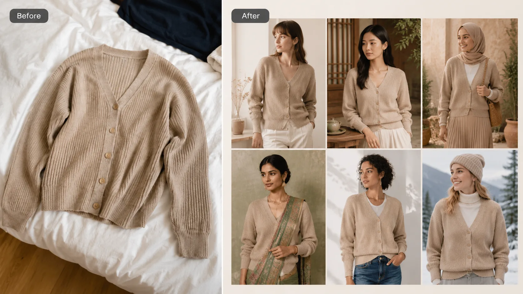 Before / After illustration for How to Localize Product Images for Global Ecommerce Markets
