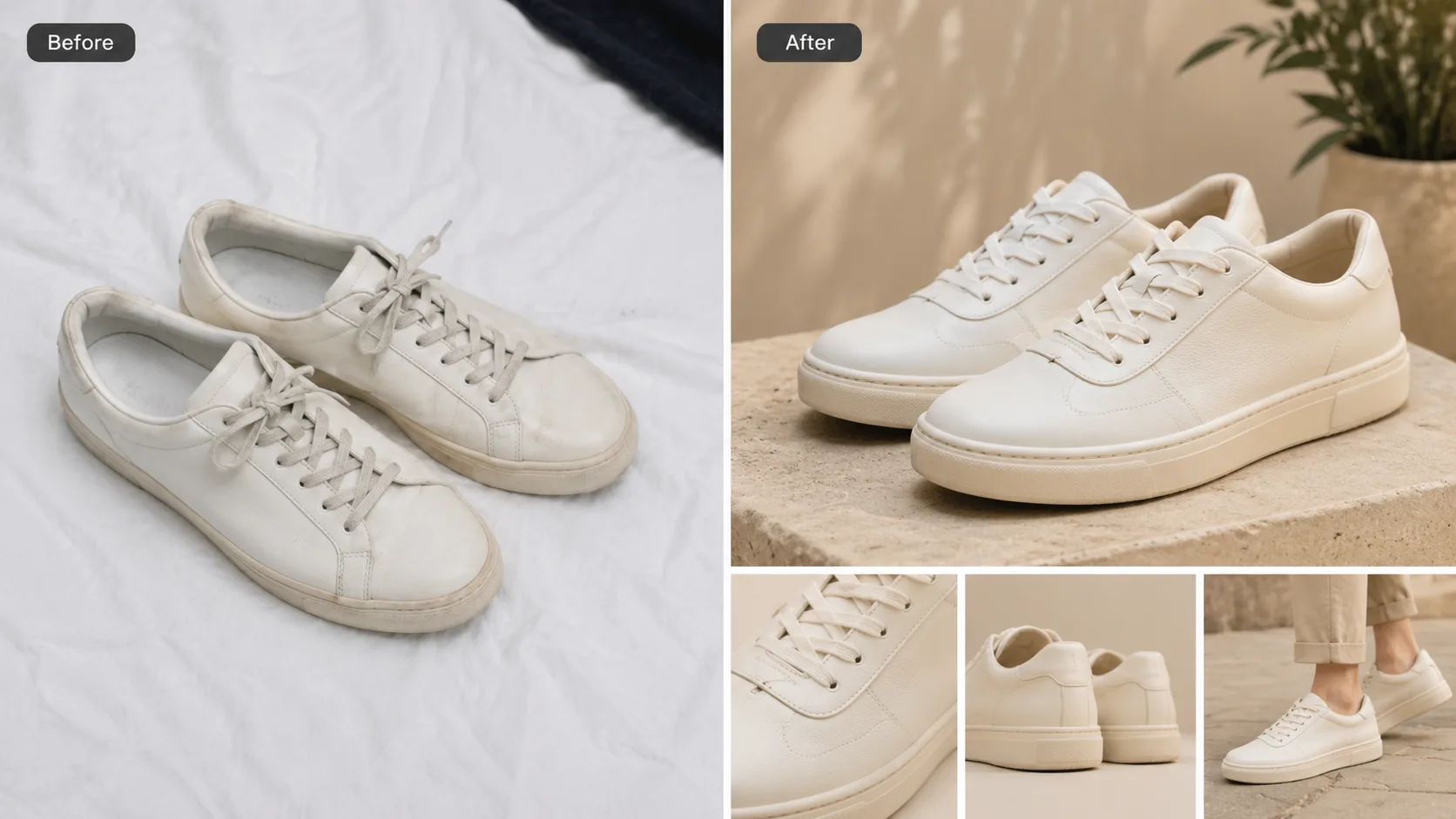 Before / After illustration for How to Create AI Shoe Product Images That Convert