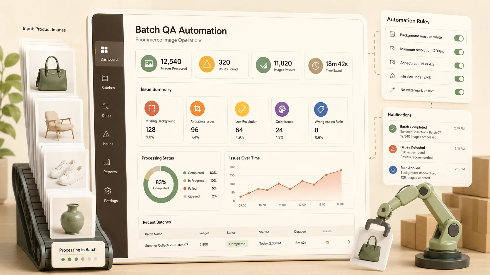 Before / After illustration for Morzai Release: Batch QA Automation for Ecommerce Image Operations